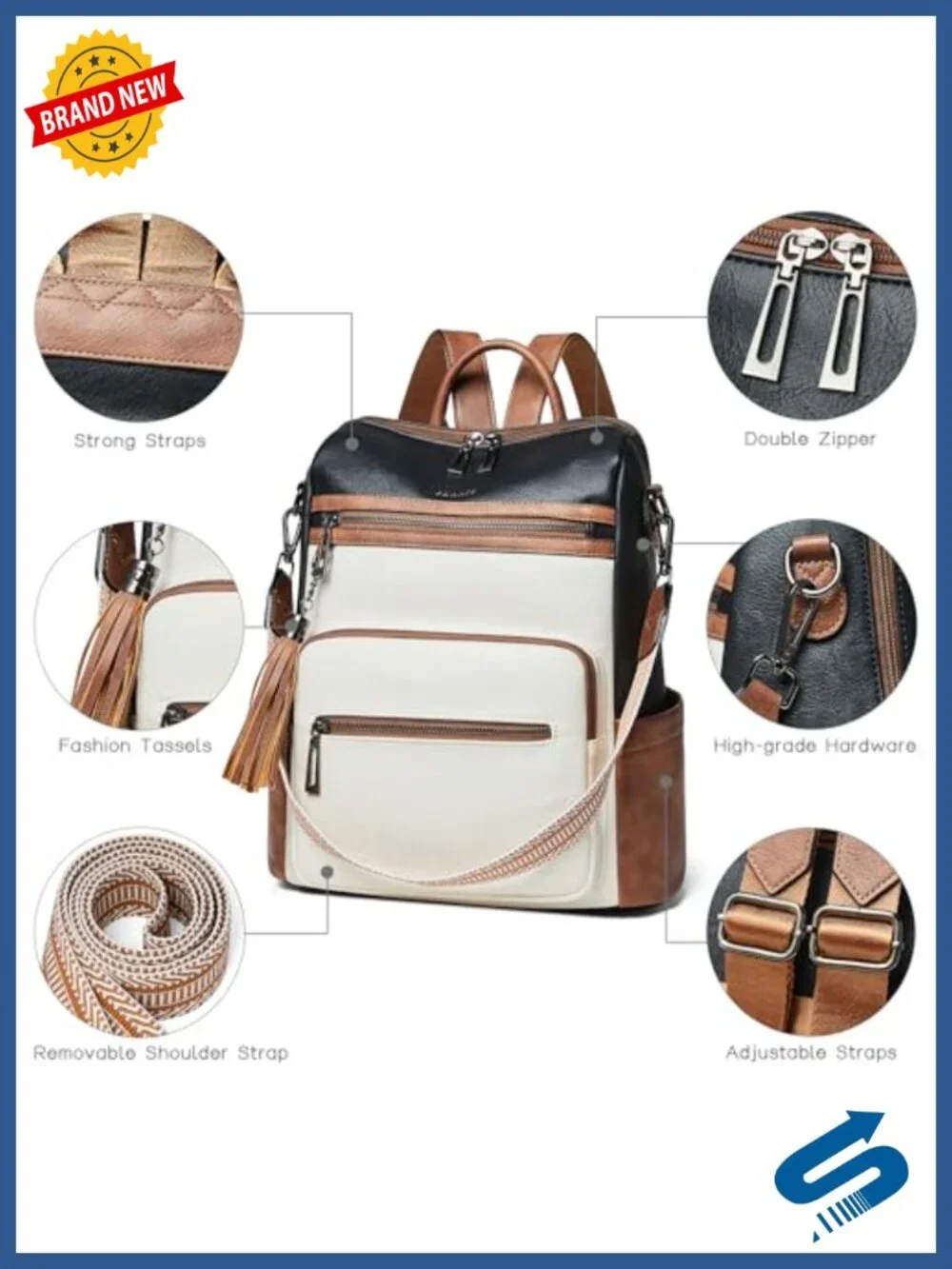 Vegan Leather Backpack Purse for Women with Adjustable Shoulder Bag